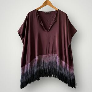 Karina Grimaldi Burgundy Fringe Blouse